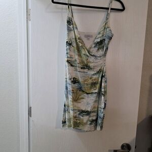 Tropical Print Spaghetti Strap Dress